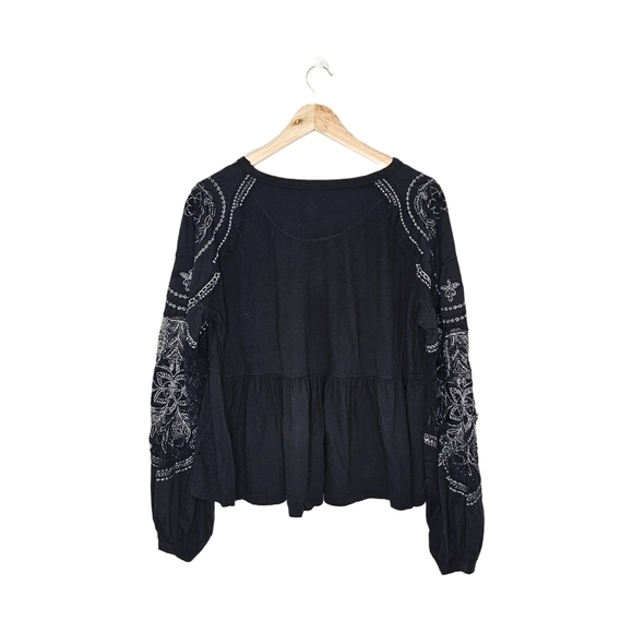 Free People Bewitched Boho Black puff sleeve peplum top small - Picture 9 of 11